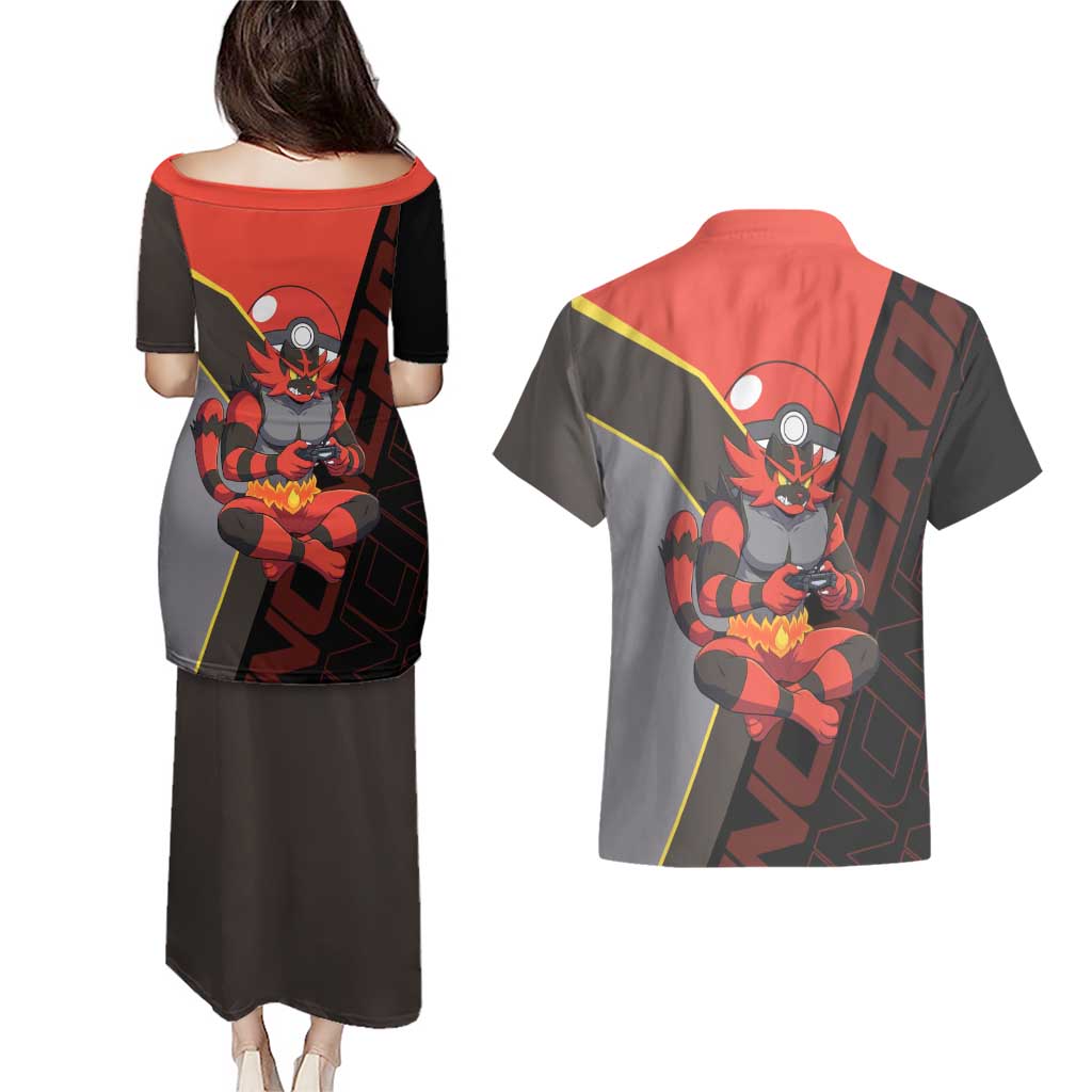 Incineroar Poké Couples Matching Puletasi and Hawaiian Shirt Bold Retro Anime Style