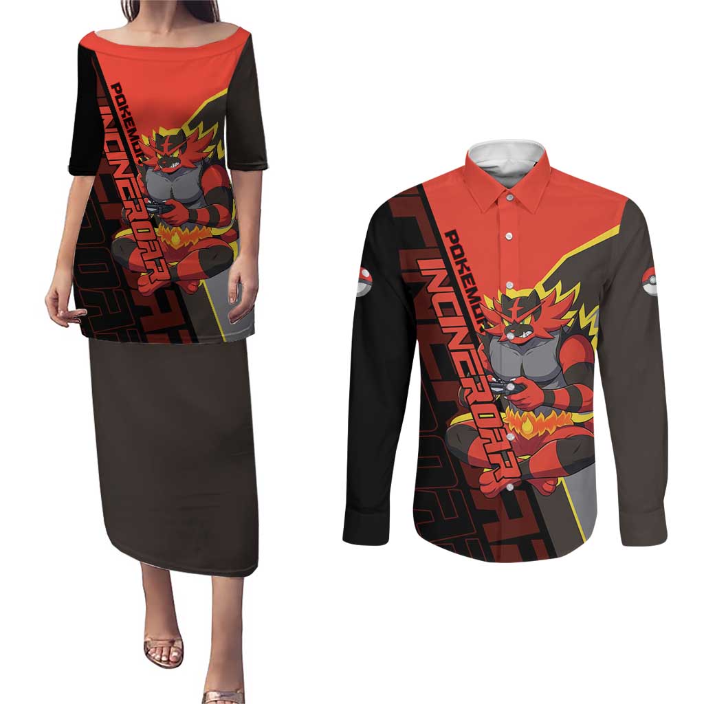 Incineroar Poké Couples Matching Puletasi and Long Sleeve Button Shirt Bold Retro Anime Style