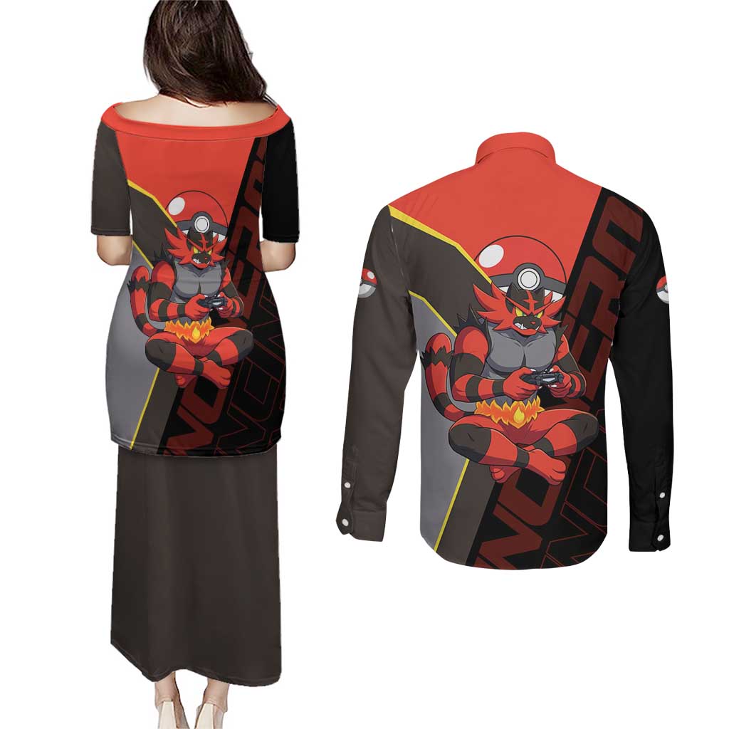 Incineroar Poké Couples Matching Puletasi and Long Sleeve Button Shirt Bold Retro Anime Style
