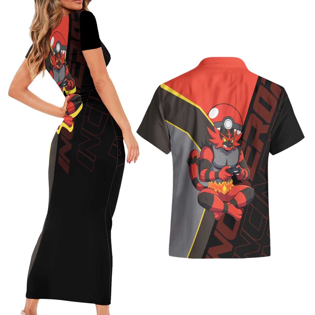Incineroar Poké Couples Matching Short Sleeve Bodycon Dress and Hawaiian Shirt Bold Retro Anime Style