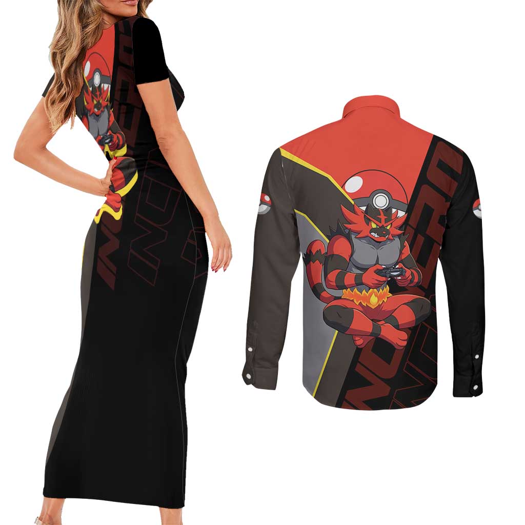 Incineroar Poké Couples Matching Short Sleeve Bodycon Dress and Long Sleeve Button Shirt Bold Retro Anime Style