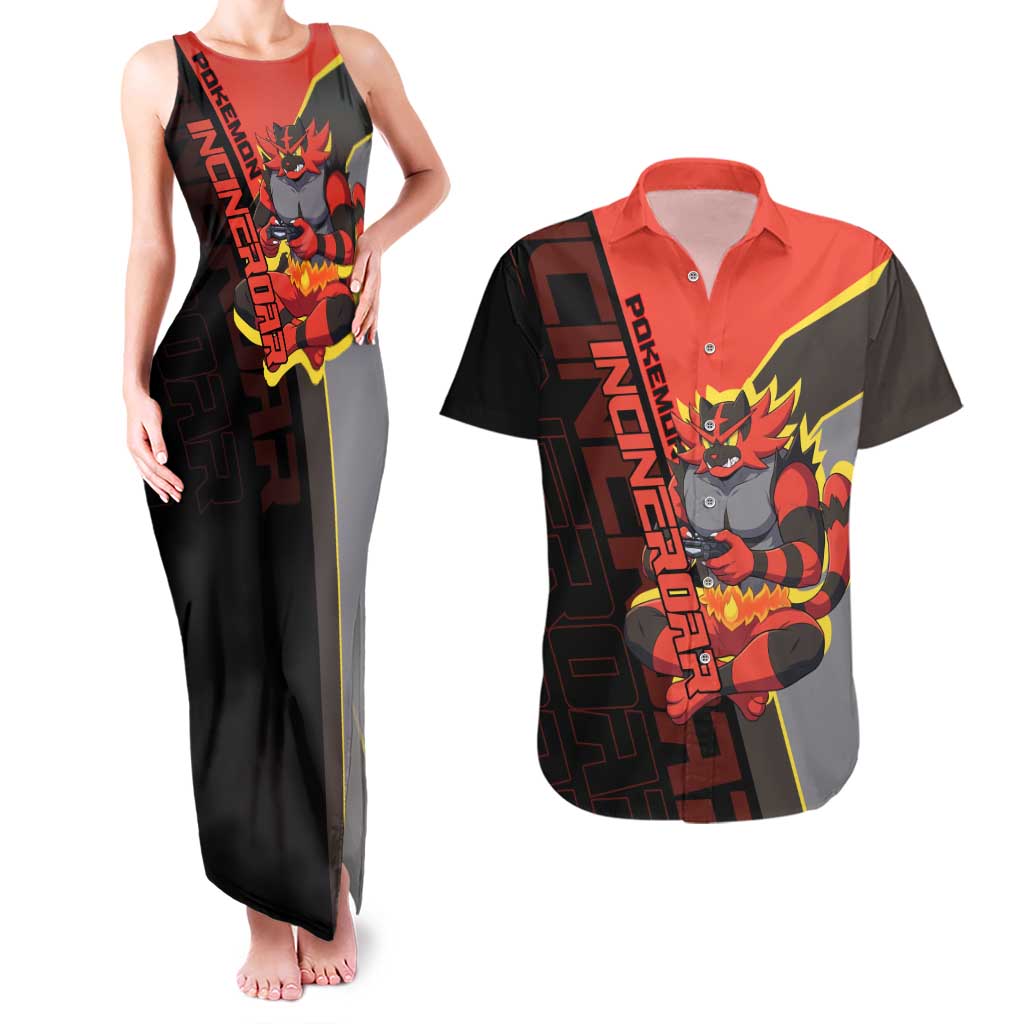 Incineroar Poké Couples Matching Tank Maxi Dress and Hawaiian Shirt Bold Retro Anime Style