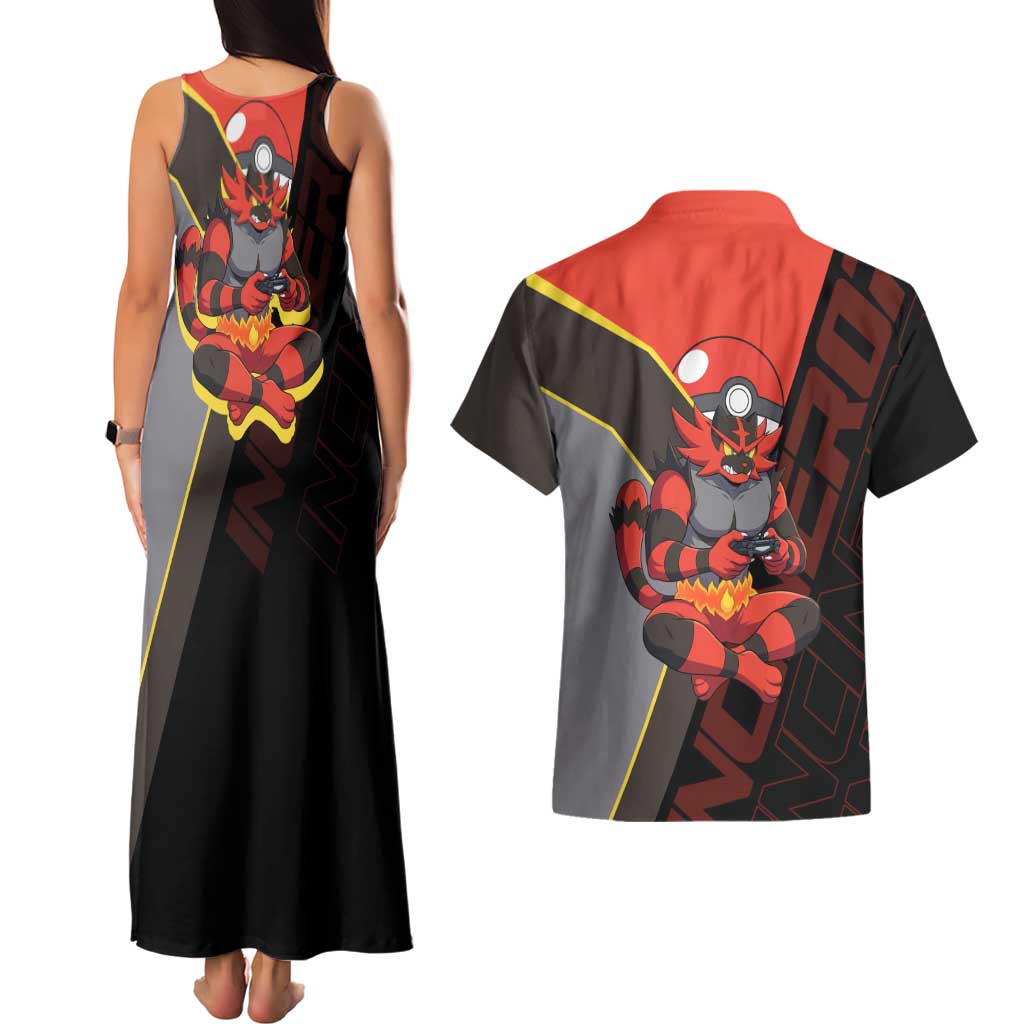 Incineroar Poké Couples Matching Tank Maxi Dress and Hawaiian Shirt Bold Retro Anime Style