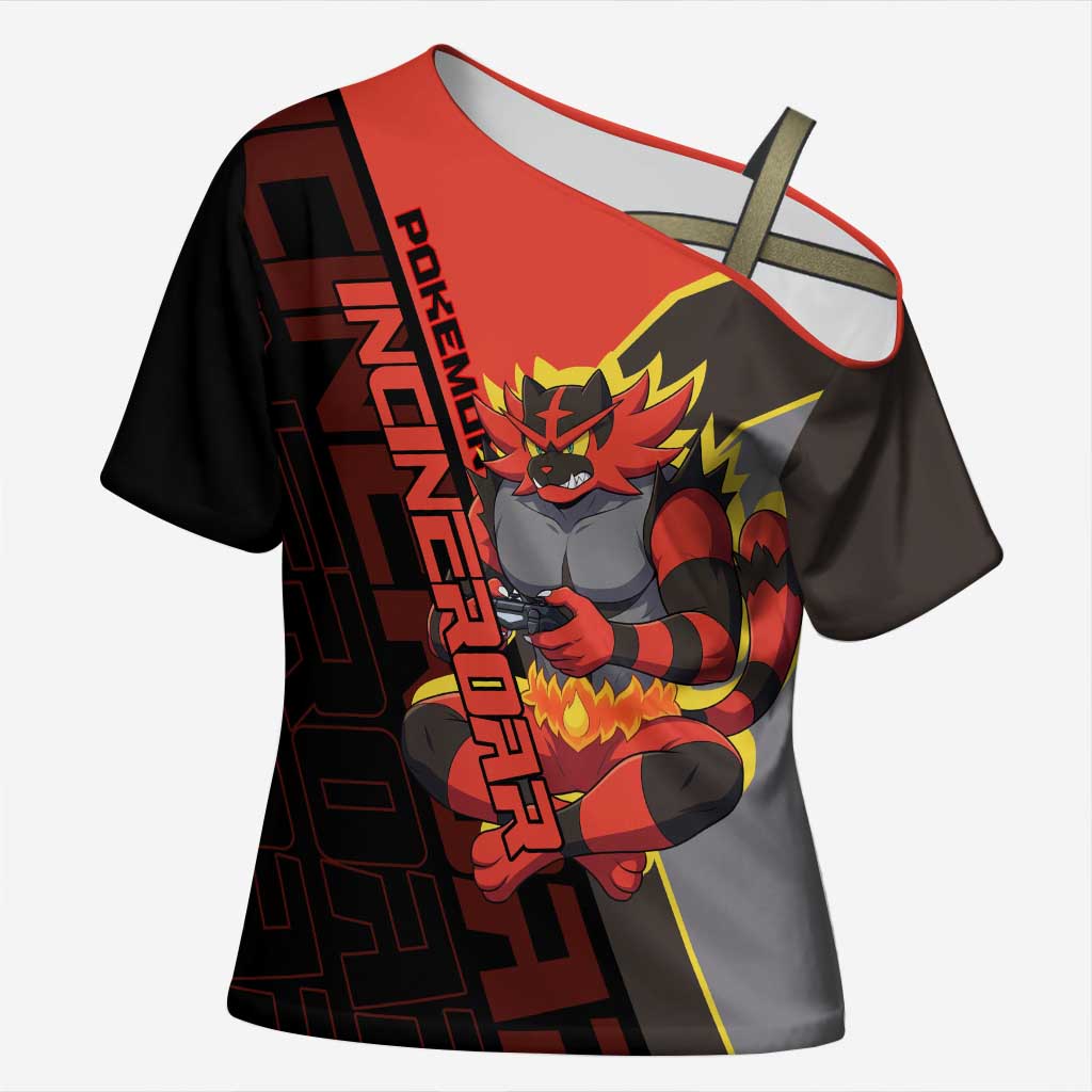 Incineroar Poké Cross Shoulder Shirt Bold Retro Anime Style