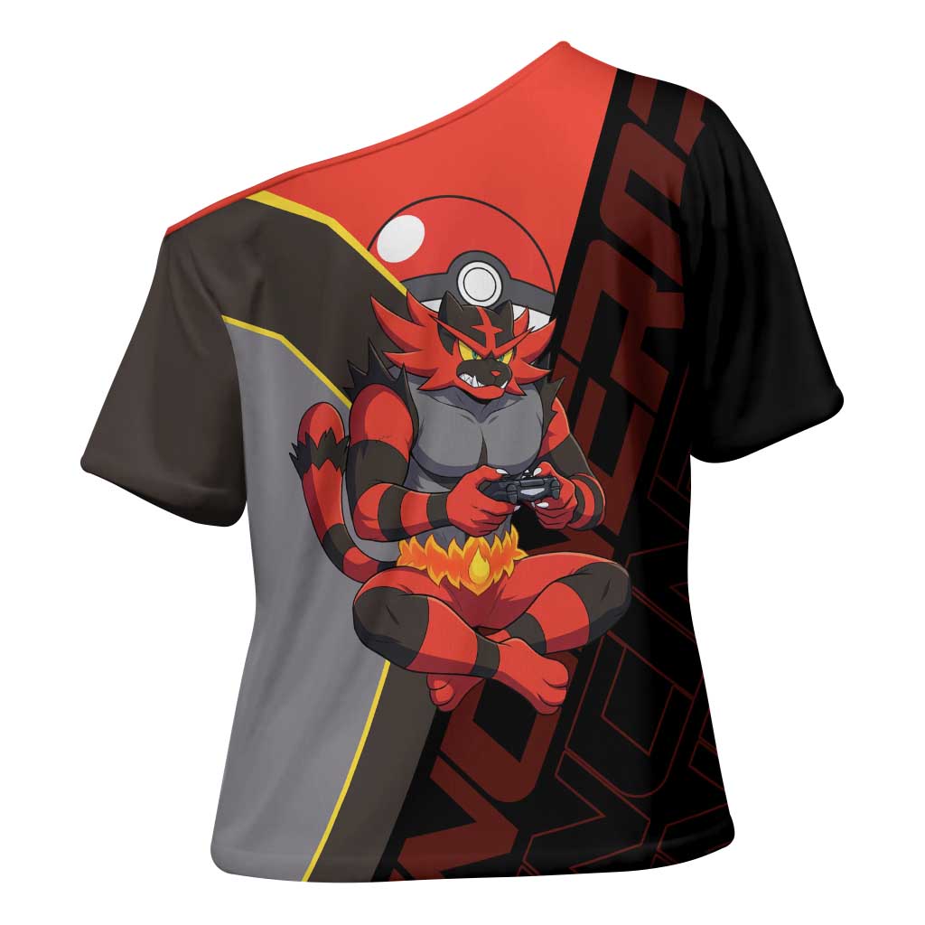 Incineroar Poké Cross Shoulder Shirt Bold Retro Anime Style