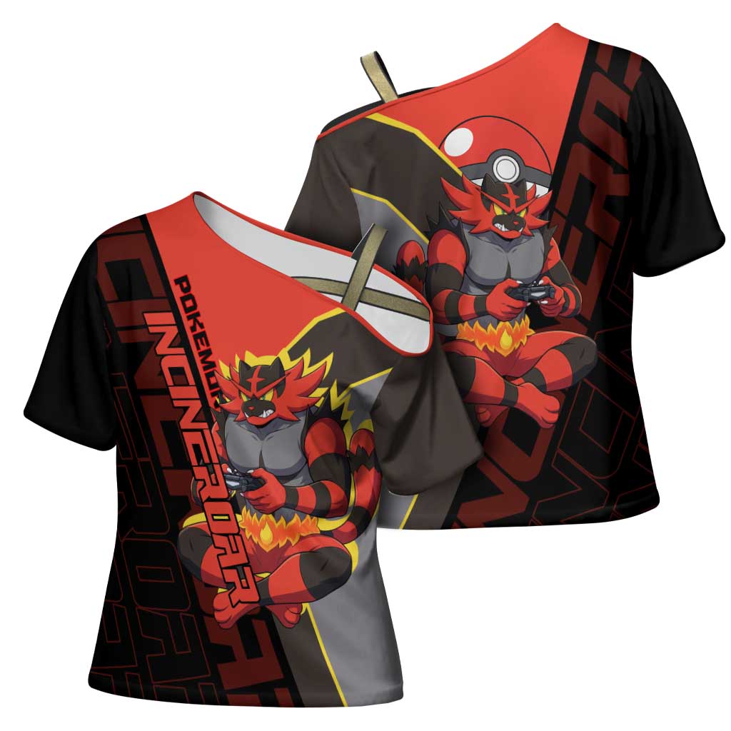 Incineroar Poké Cross Shoulder Shirt Bold Retro Anime Style