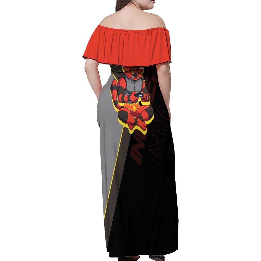 Incineroar Poké Family Matching Off Shoulder Maxi Dress and Hawaiian Shirt Bold Retro Anime Style