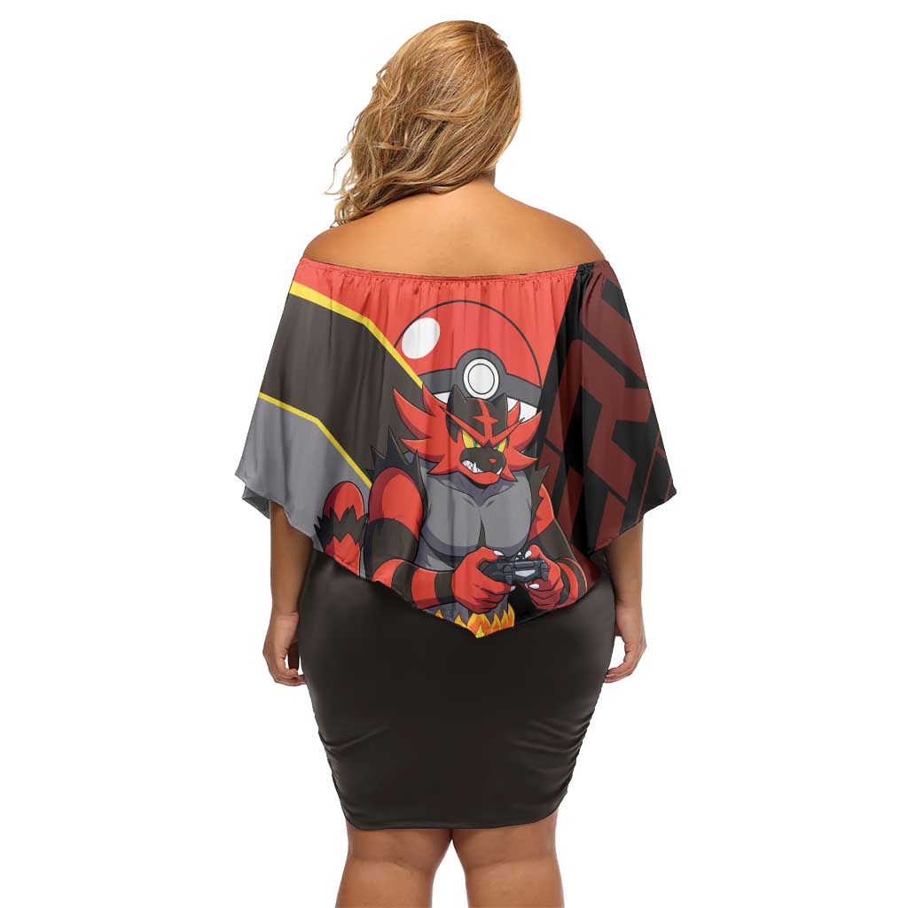 Incineroar Poké Family Matching Off Shoulder Short Dress and Hawaiian Shirt Bold Retro Anime Style