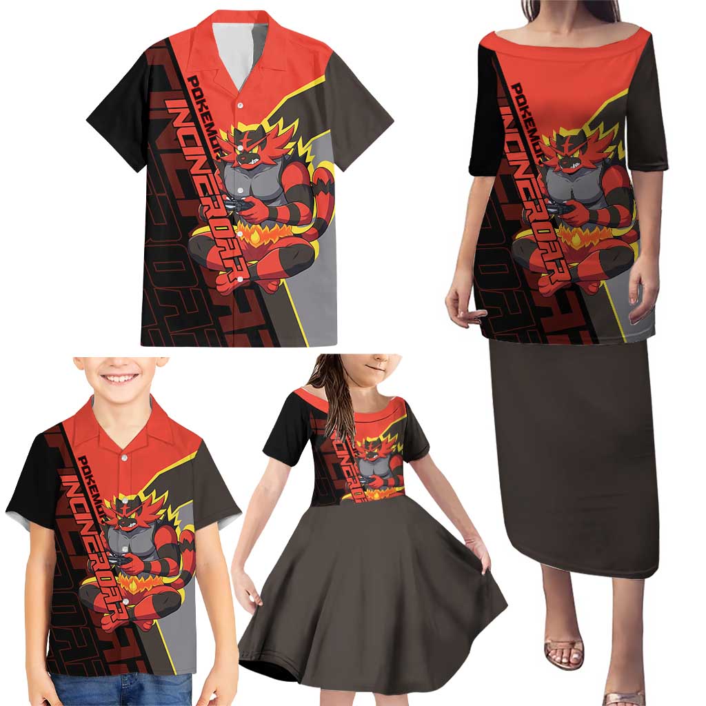 Incineroar Poké Family Matching Puletasi and Hawaiian Shirt Bold Retro Anime Style