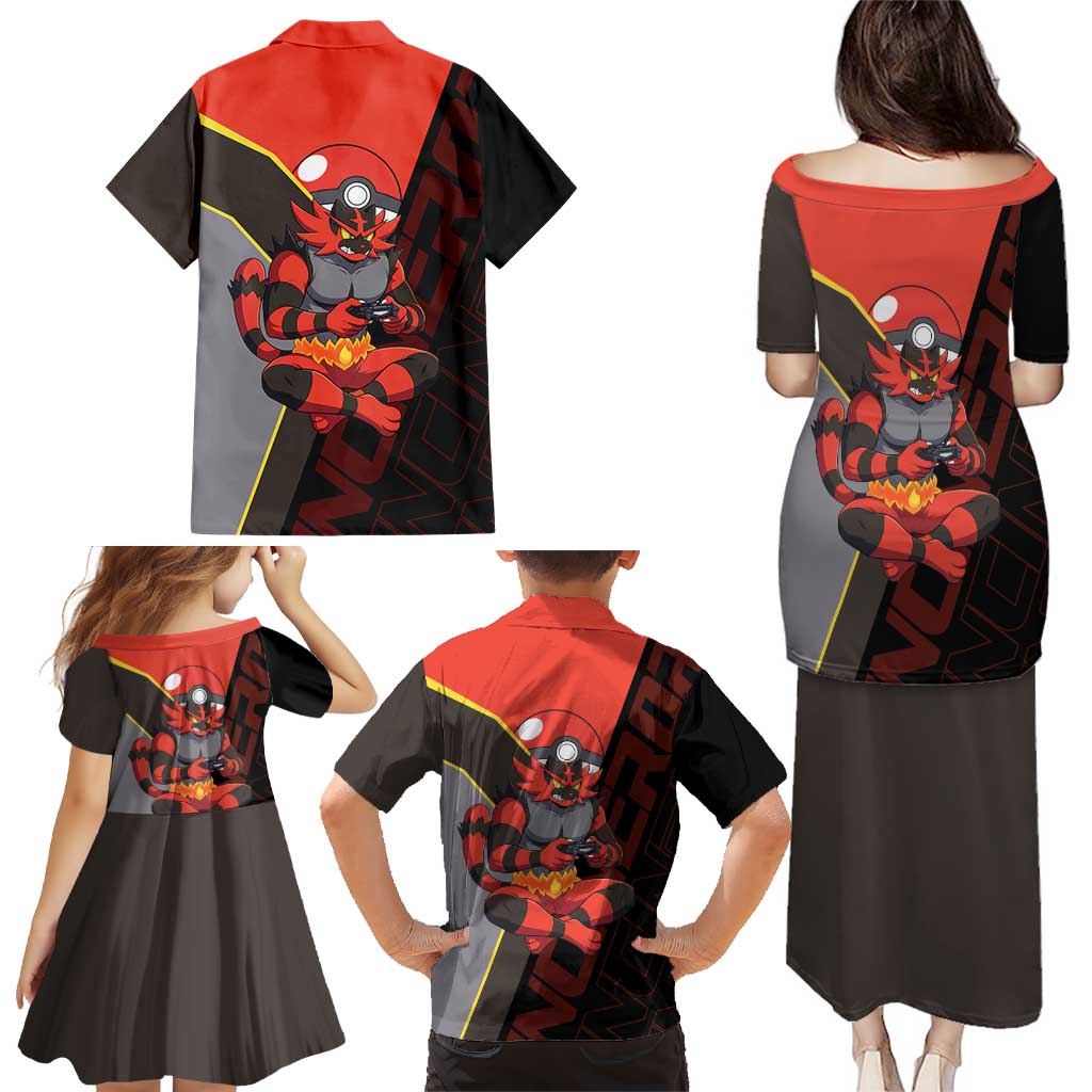 Incineroar Poké Family Matching Puletasi and Hawaiian Shirt Bold Retro Anime Style
