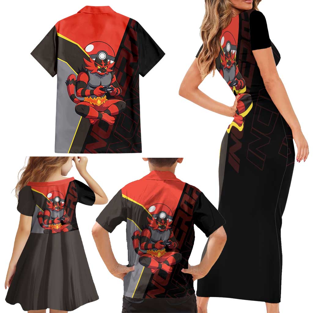 Incineroar Poké Family Matching Short Sleeve Bodycon Dress and Hawaiian Shirt Bold Retro Anime Style