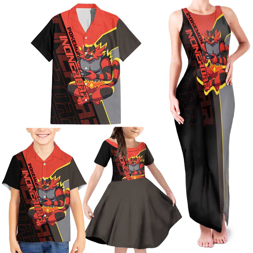 Incineroar Poké Family Matching Tank Maxi Dress and Hawaiian Shirt Bold Retro Anime Style