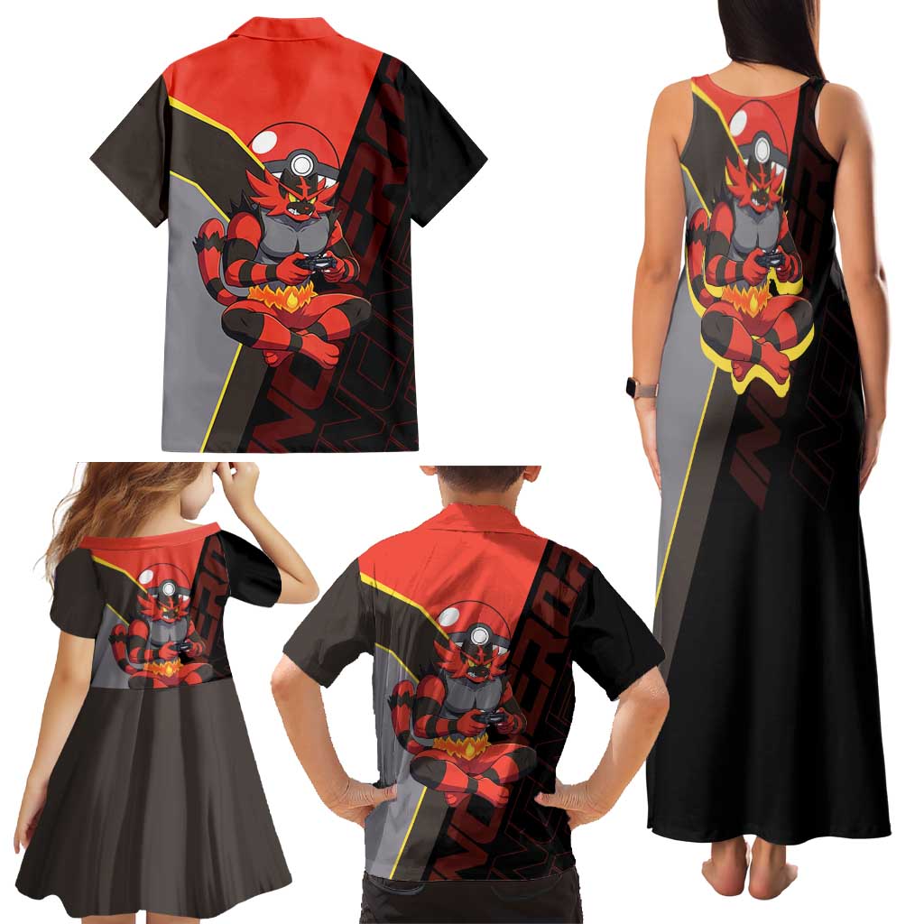 Incineroar Poké Family Matching Tank Maxi Dress and Hawaiian Shirt Bold Retro Anime Style