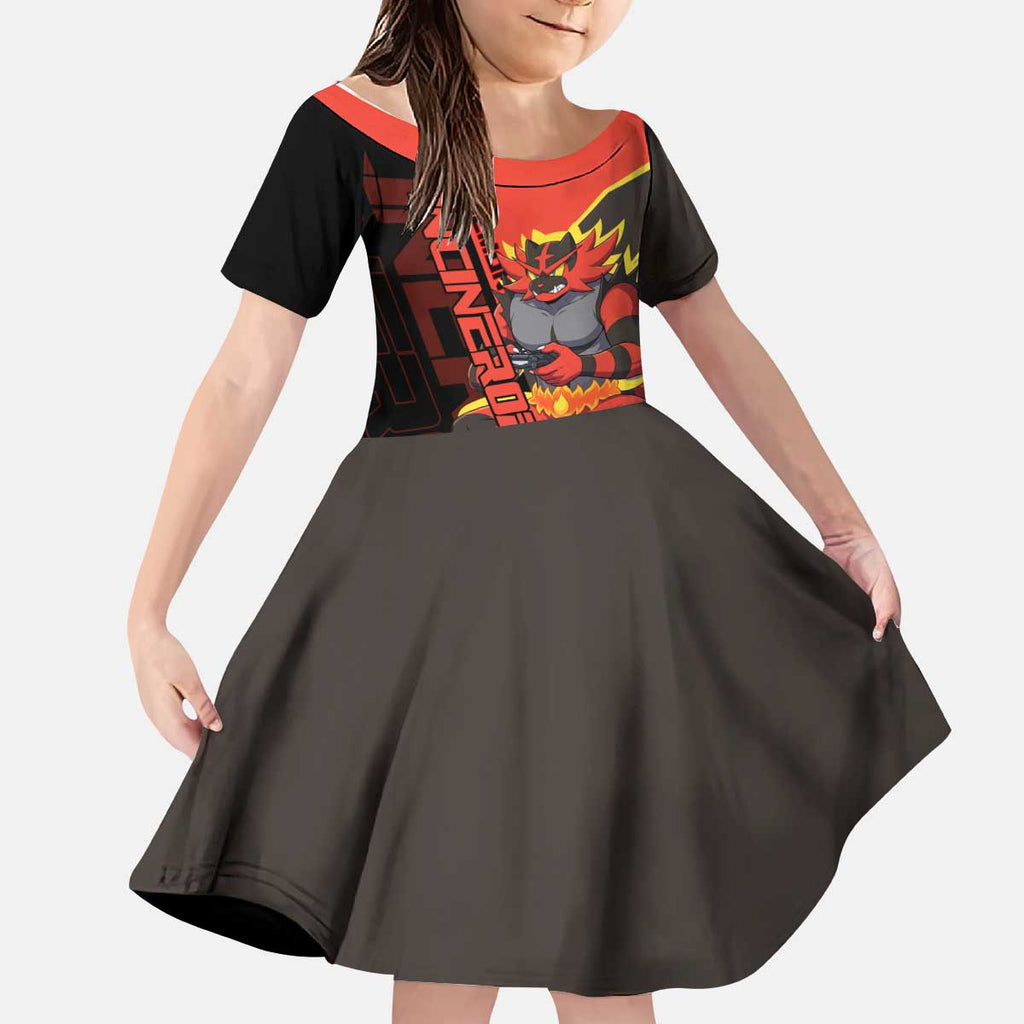 Incineroar Poké Kid Short Sleeve Dress Bold Retro Anime Style