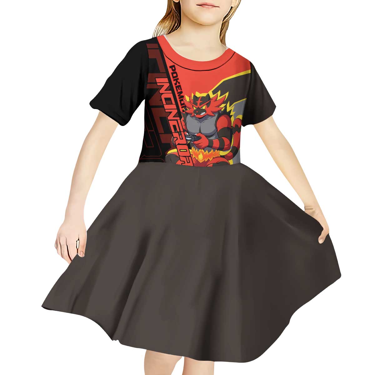 Incineroar Poké Kid Short Sleeve Dress Bold Retro Anime Style