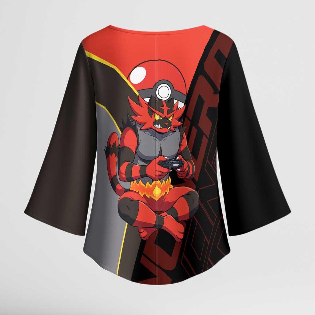 Incineroar Poké Kimono Sleeve Blouse Bold Retro Anime Style