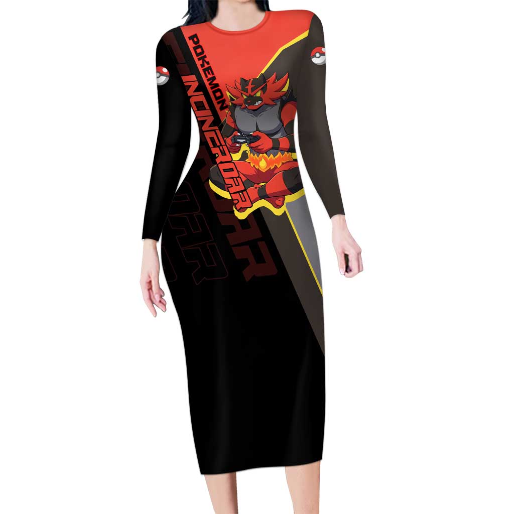 Incineroar Poké Long Sleeve Bodycon Dress Bold Retro Anime Style
