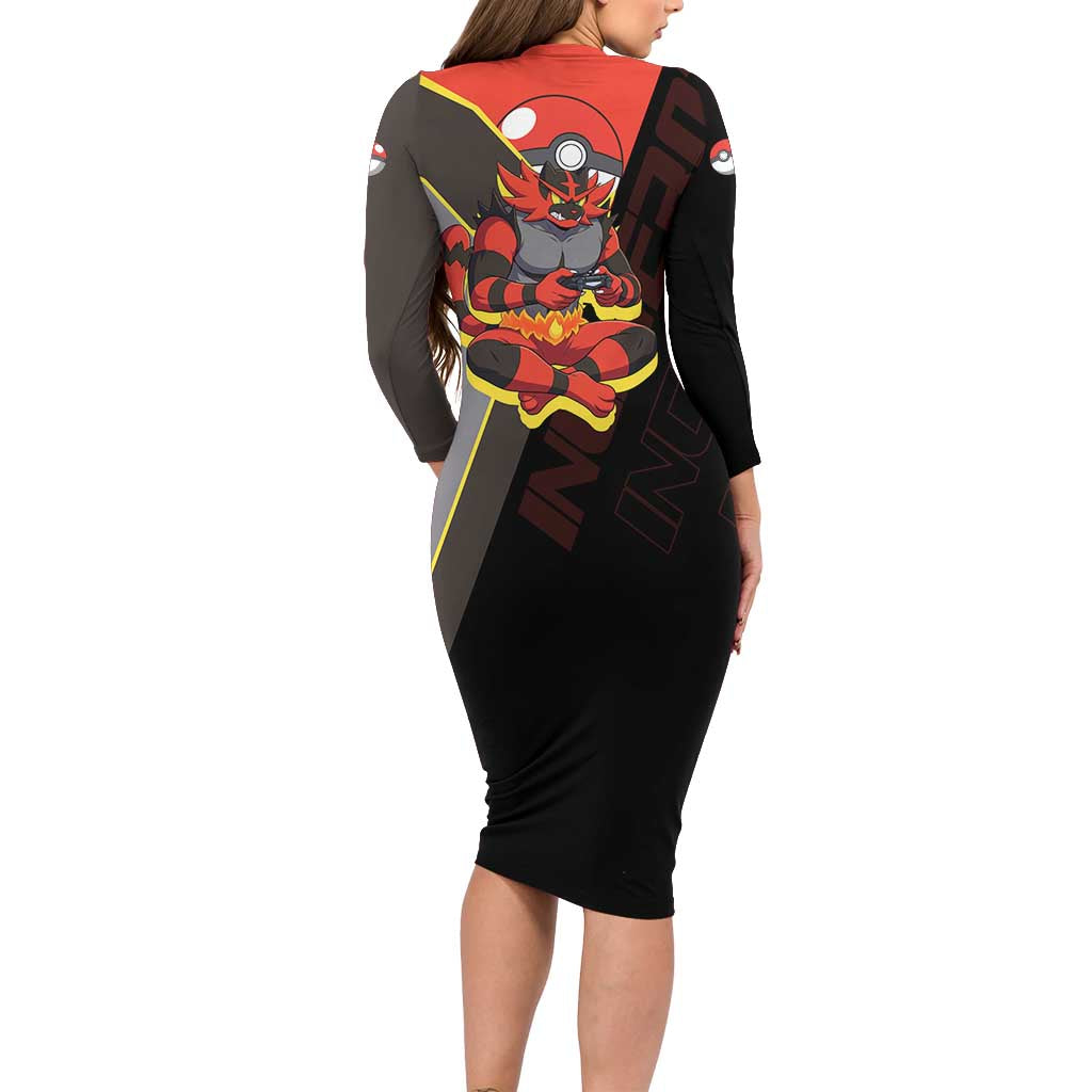 Incineroar Poké Long Sleeve Bodycon Dress Bold Retro Anime Style