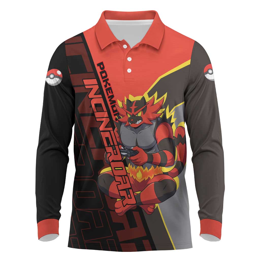 Incineroar Poké Long Sleeve Polo Shirt Bold Retro Anime Style