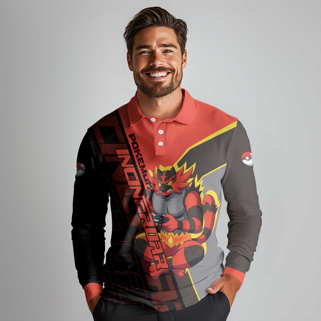 Incineroar Poké Long Sleeve Polo Shirt Bold Retro Anime Style
