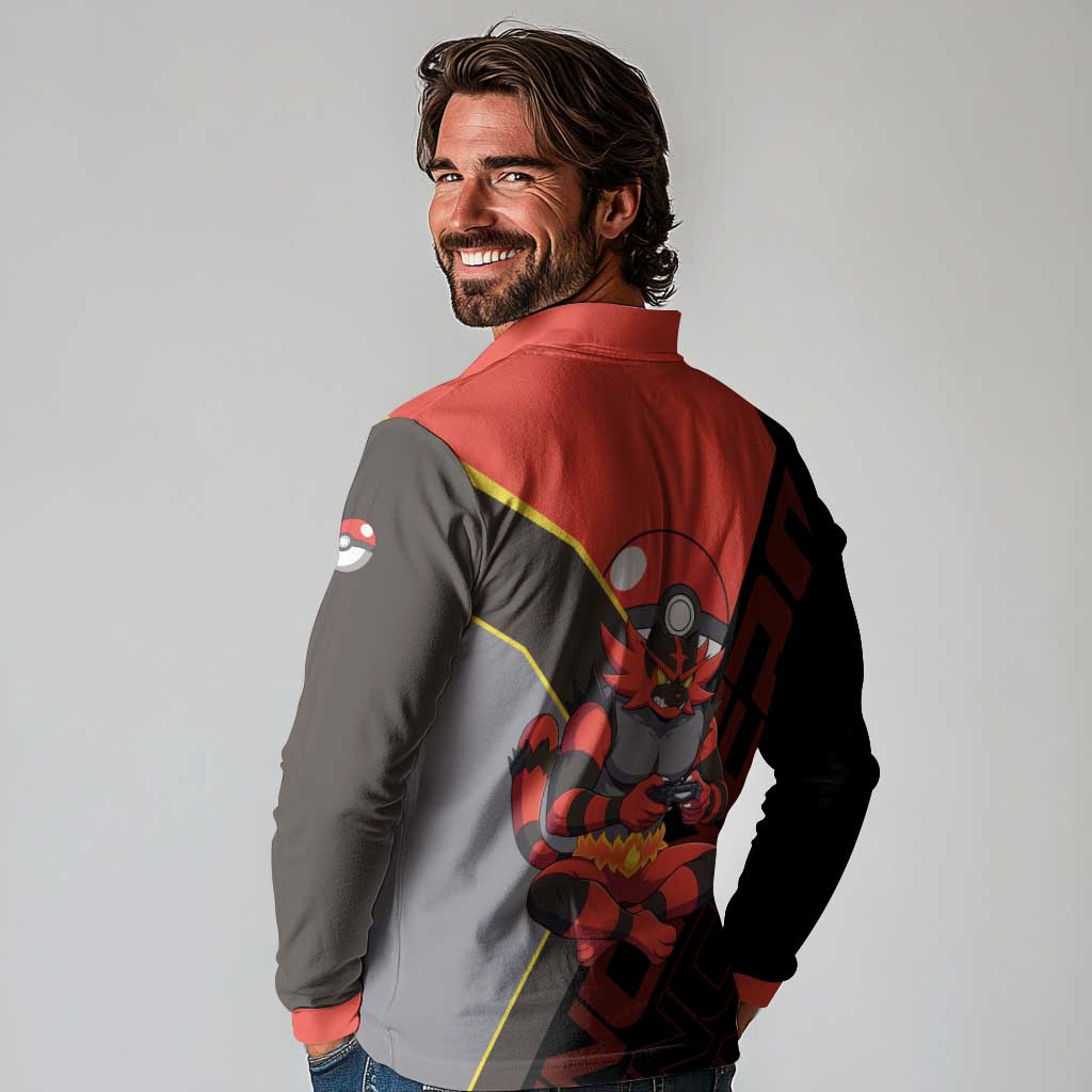 Incineroar Poké Long Sleeve Polo Shirt Bold Retro Anime Style