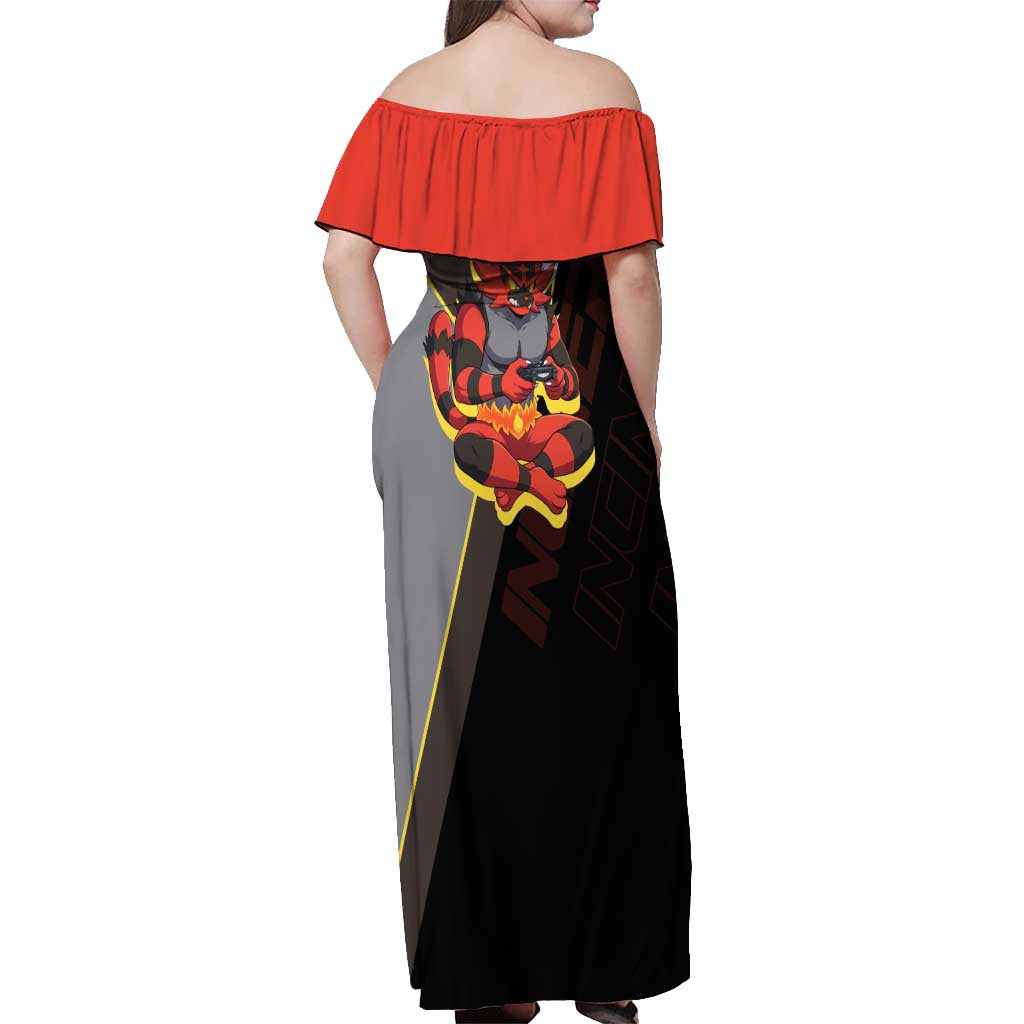 Incineroar Poké Off Shoulder Maxi Dress Bold Retro Anime Style