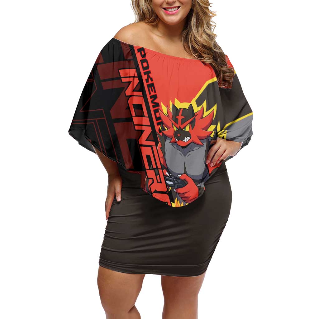 Incineroar Poké Off Shoulder Short Dress Bold Retro Anime Style