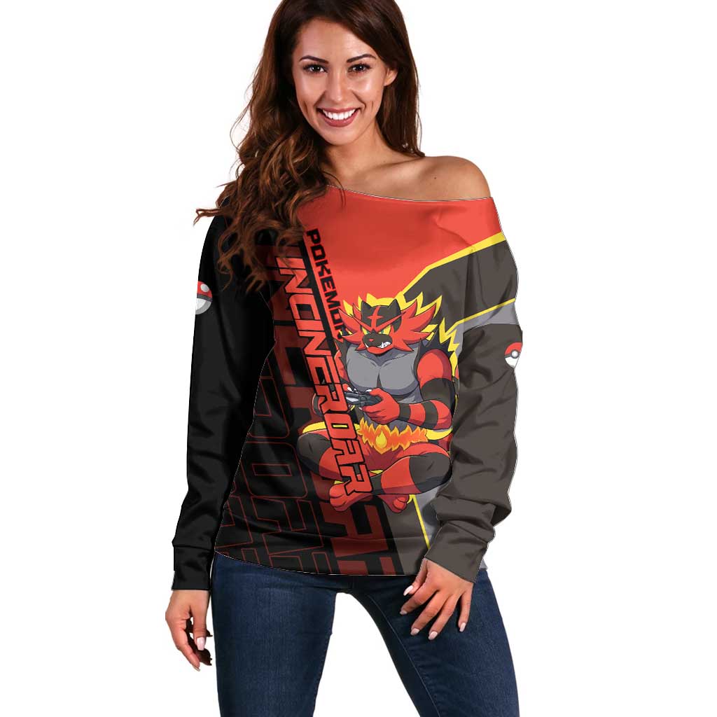 Incineroar Poké Off Shoulder Sweater Bold Retro Anime Style