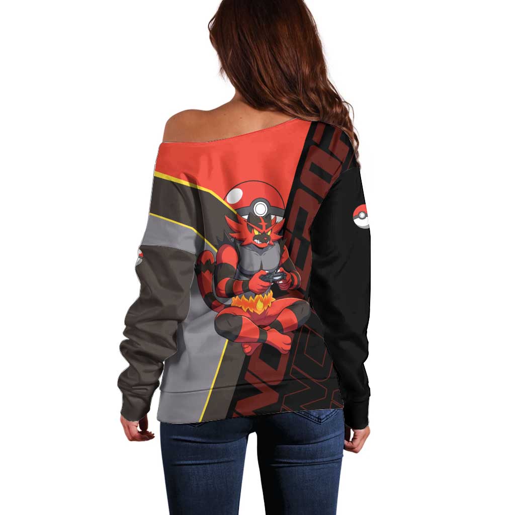 Incineroar Poké Off Shoulder Sweater Bold Retro Anime Style