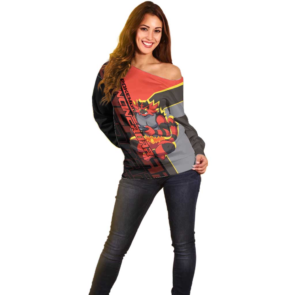 Incineroar Poké Off Shoulder Sweater Bold Retro Anime Style