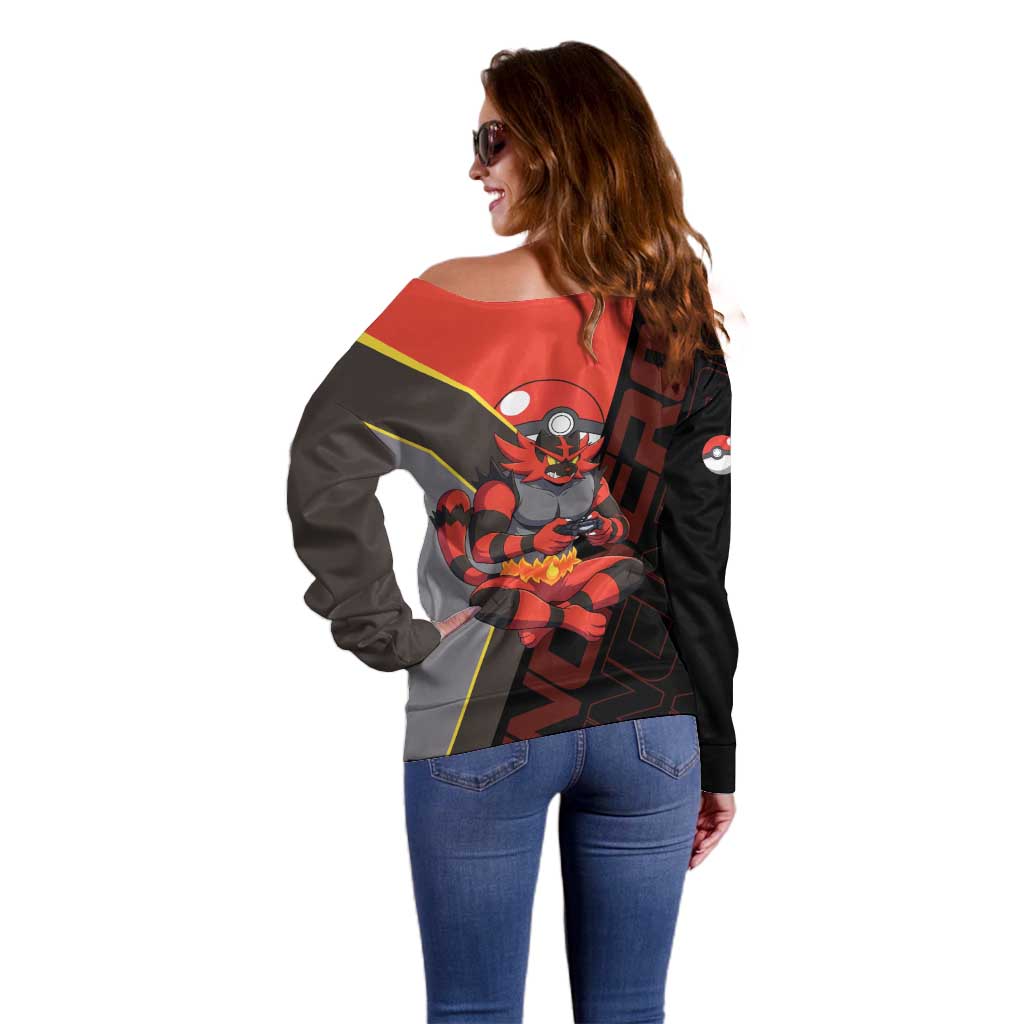 Incineroar Poké Off Shoulder Sweater Bold Retro Anime Style