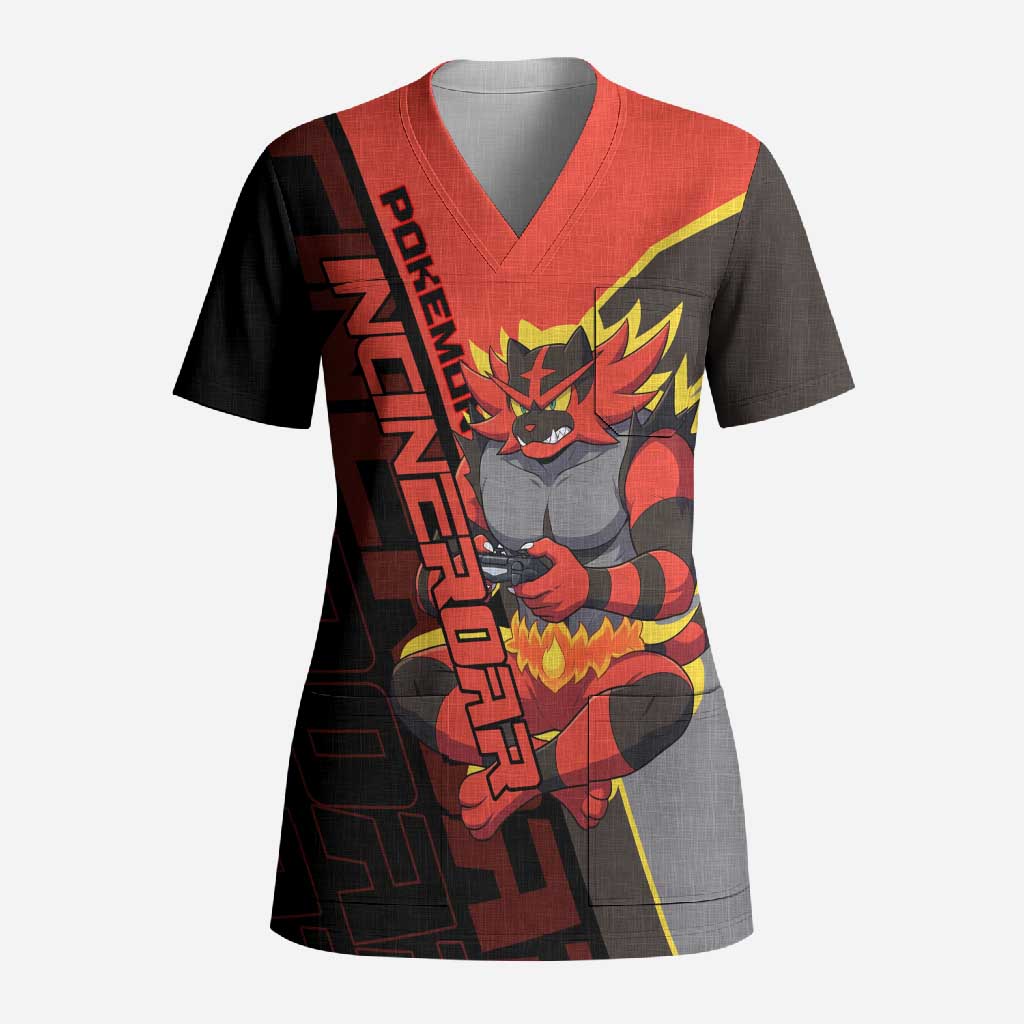 Incineroar Poké Scrub Top Bold Retro Anime Style