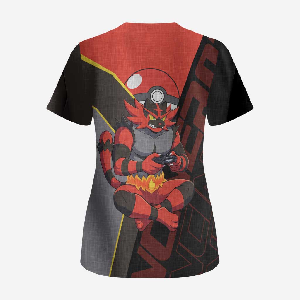Incineroar Poké Scrub Top Bold Retro Anime Style