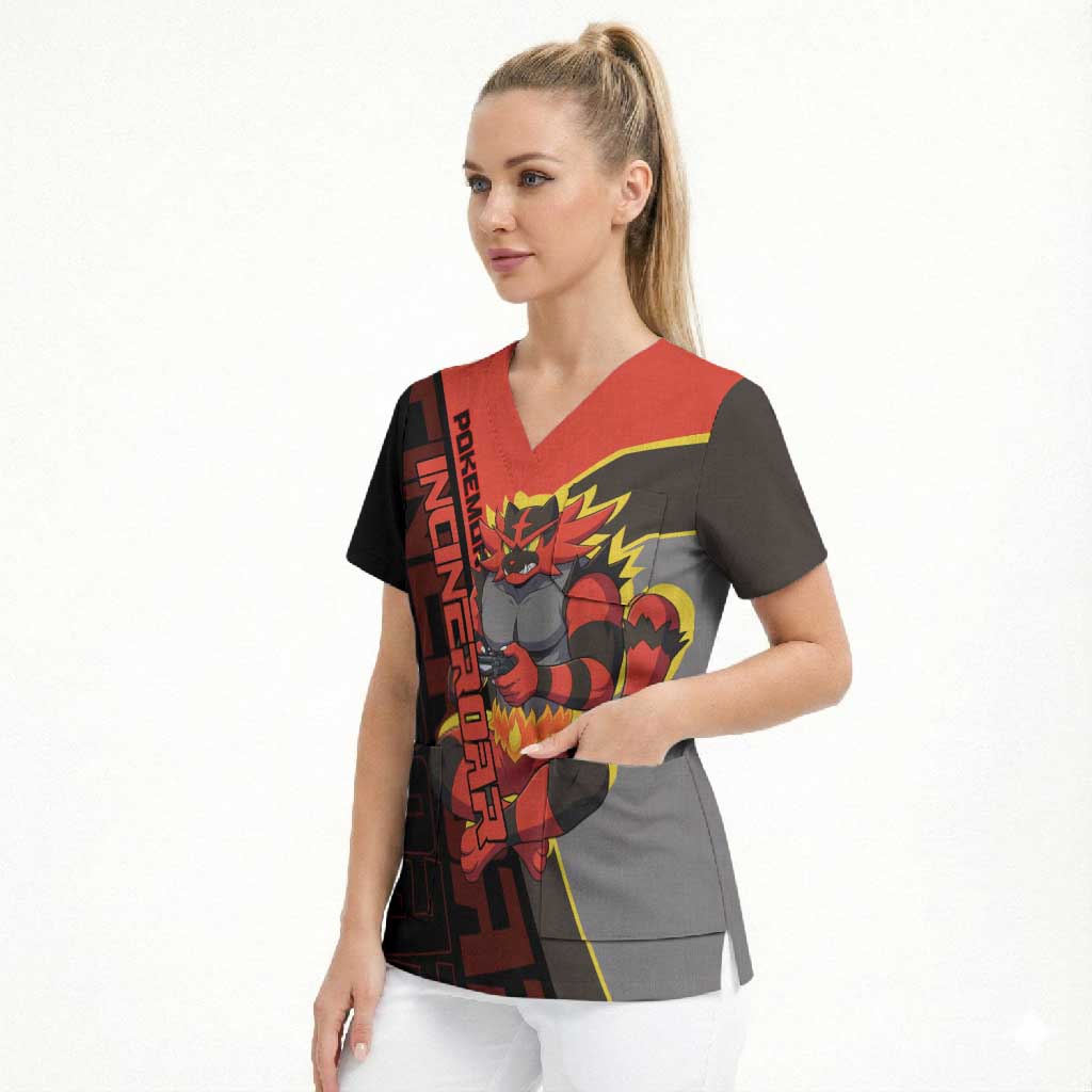 Incineroar Poké Scrub Top Bold Retro Anime Style