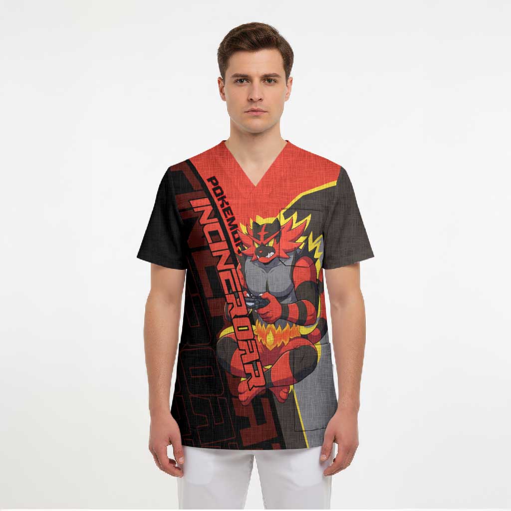 Incineroar Poké Scrub Top Bold Retro Anime Style