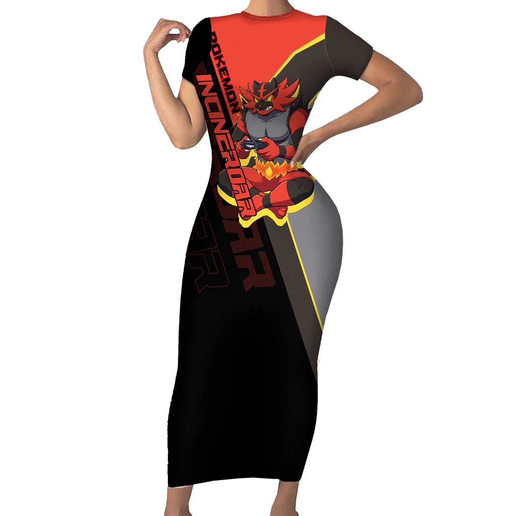Incineroar Poké Short Sleeve Bodycon Dress Bold Retro Anime Style