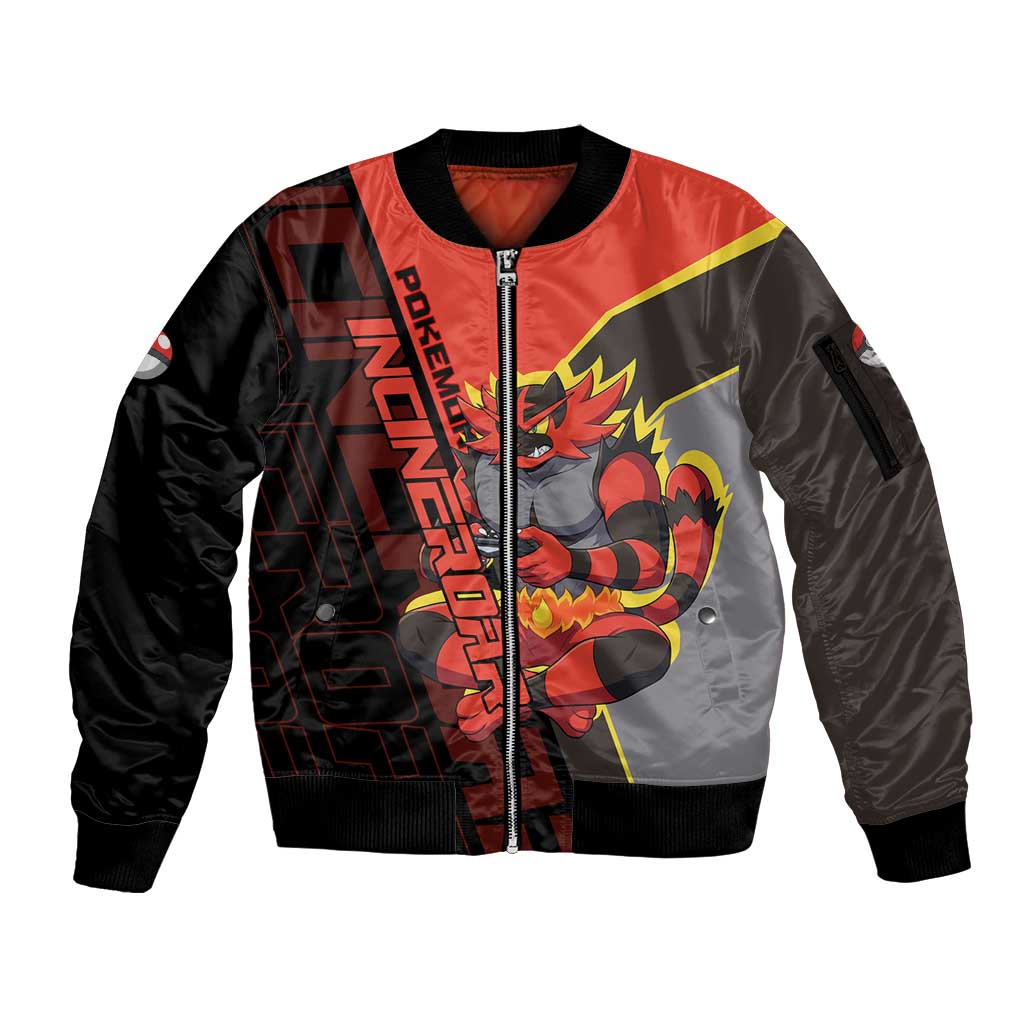 Incineroar Poké Sleeve Zip Bomber Jacket Bold Retro Anime Style