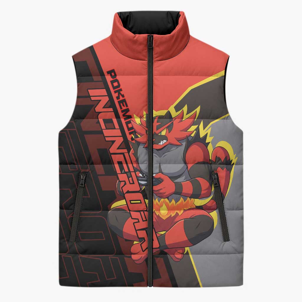 Incineroar Poké Sleeveless Puffer Jacket Bold Retro Anime Style