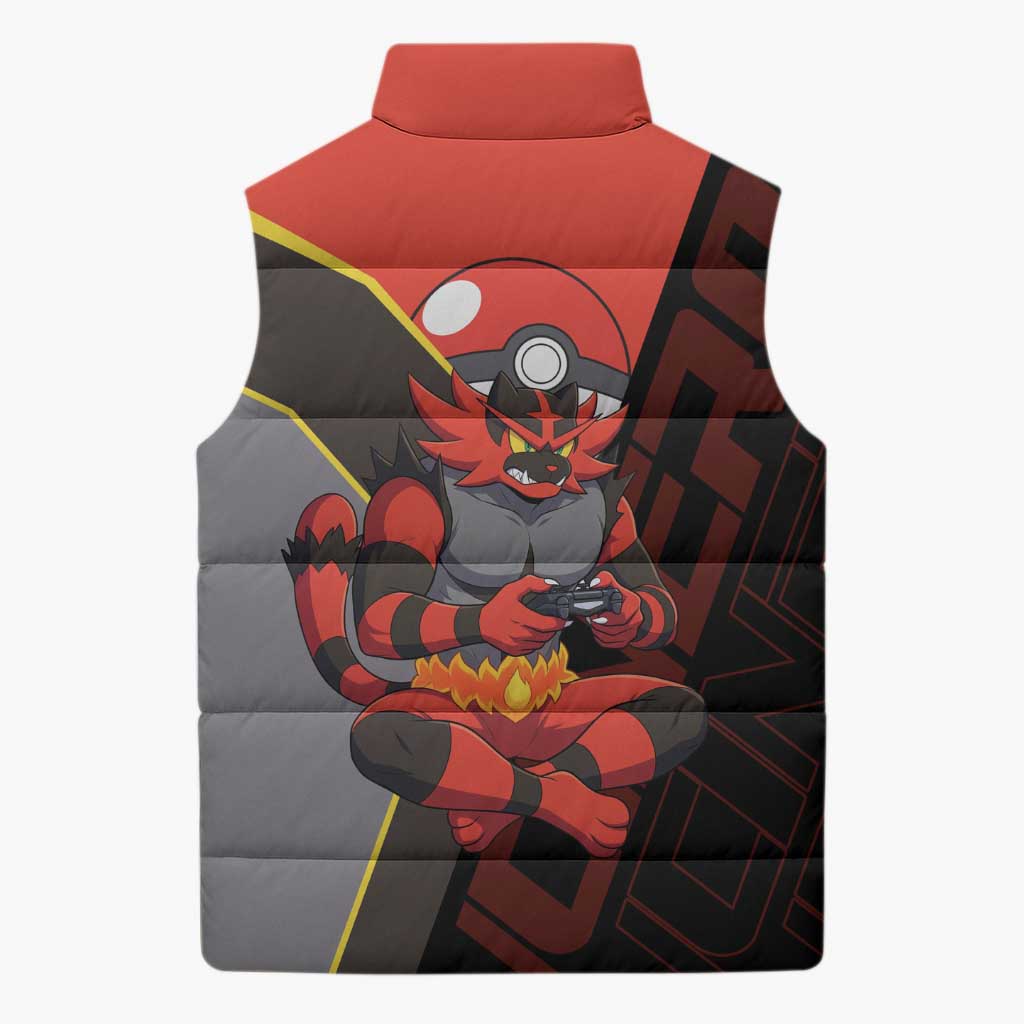 Incineroar Poké Sleeveless Puffer Jacket Bold Retro Anime Style