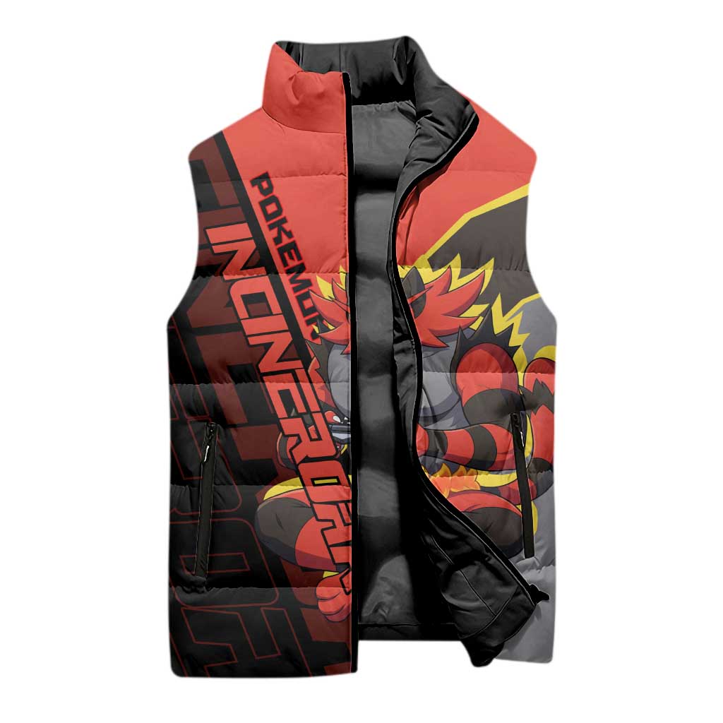 Incineroar Poké Sleeveless Puffer Jacket Bold Retro Anime Style