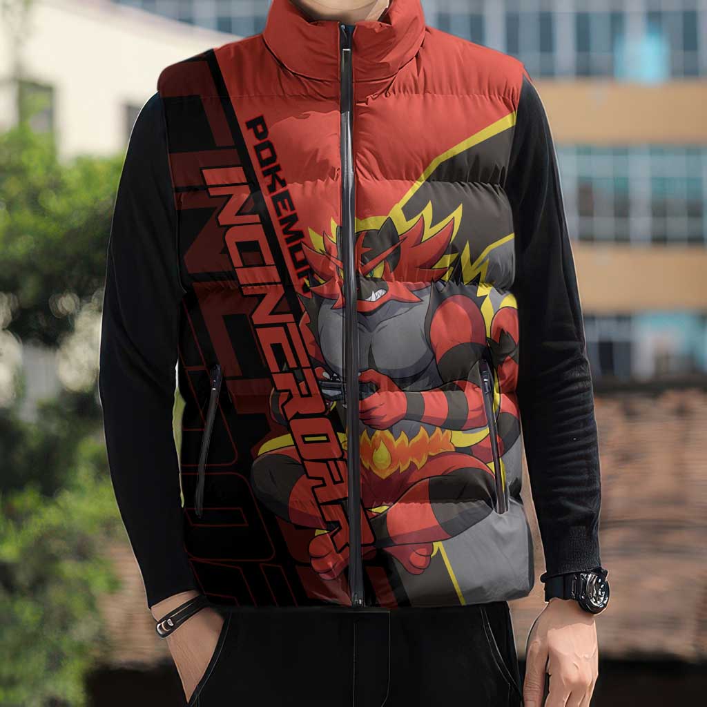 Incineroar Poké Sleeveless Puffer Jacket Bold Retro Anime Style