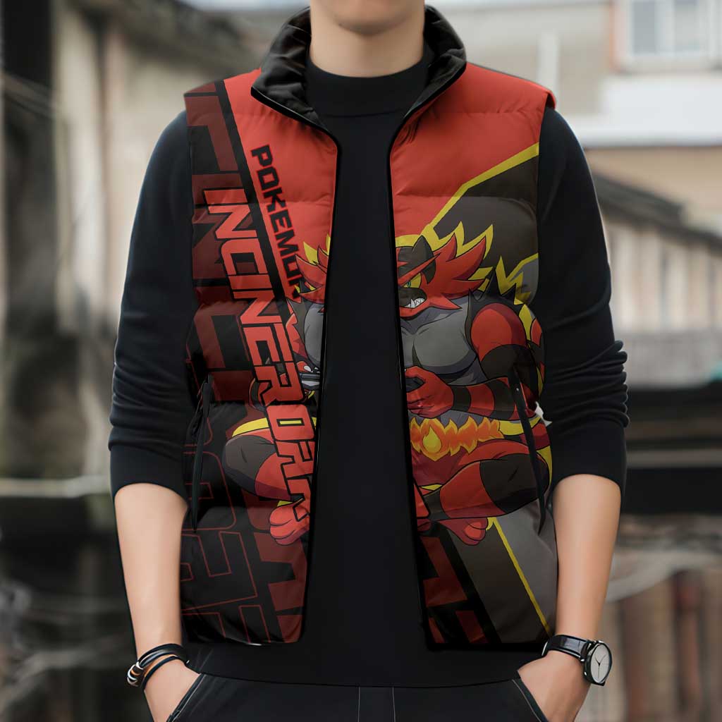 Incineroar Poké Sleeveless Puffer Jacket Bold Retro Anime Style