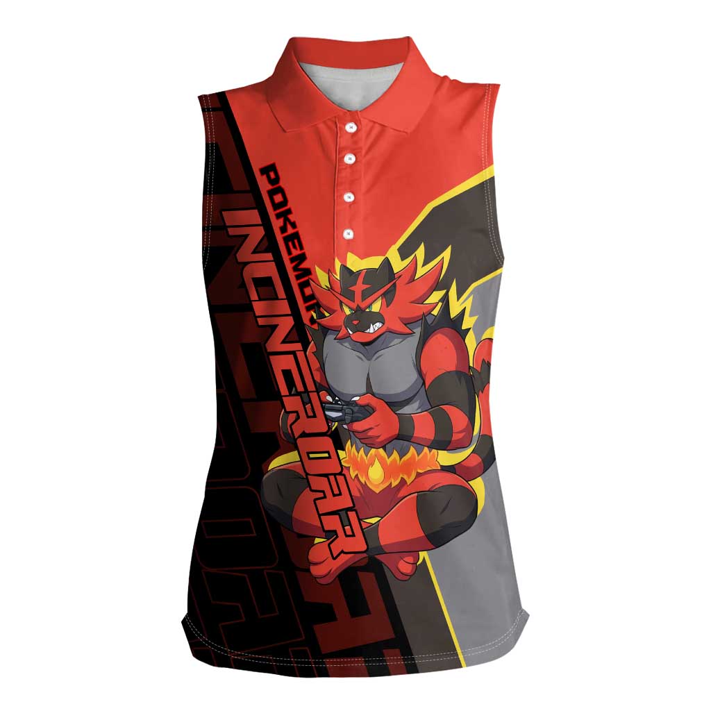 Incineroar Poké Women Sleeveless Polo Shirt Bold Retro Anime Style