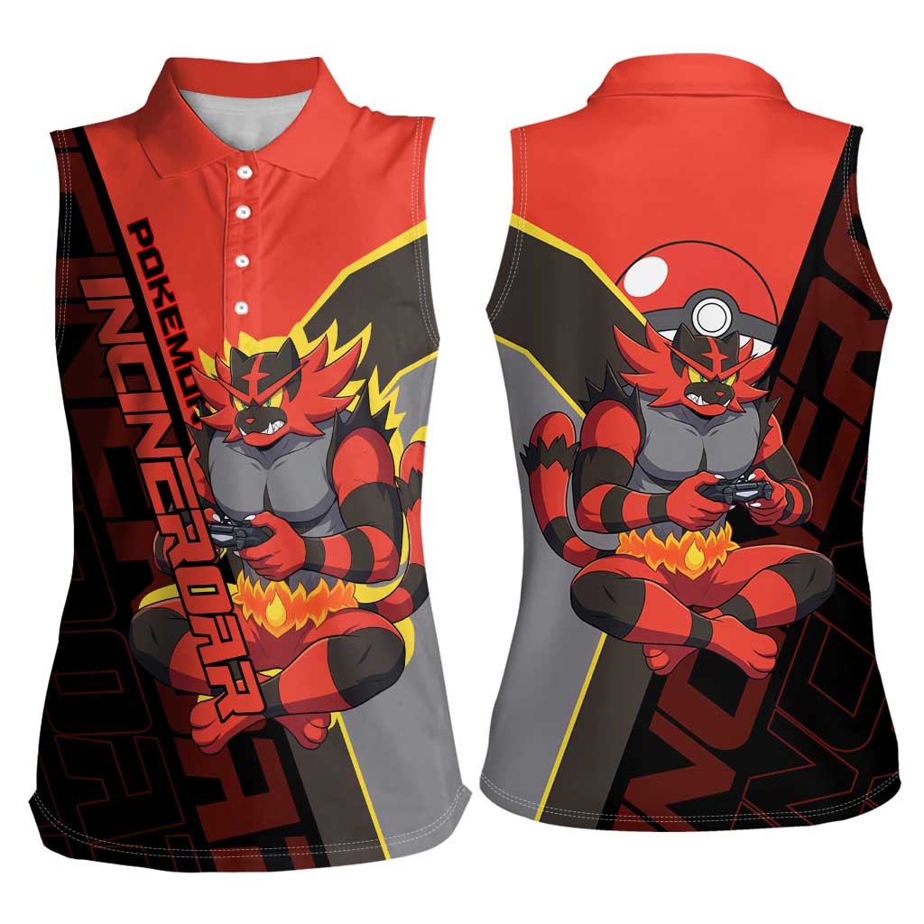 Incineroar Poké Women Sleeveless Polo Shirt Bold Retro Anime Style