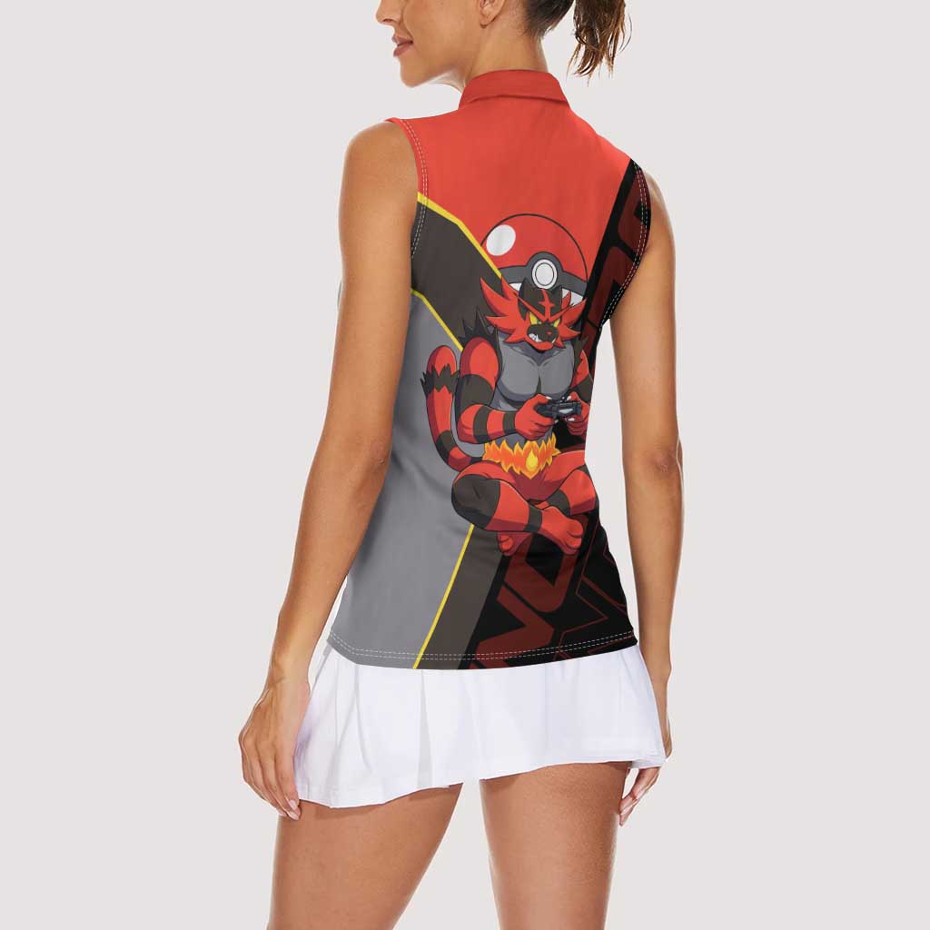 Incineroar Poké Women Sleeveless Polo Shirt Bold Retro Anime Style