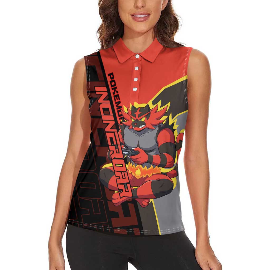 Incineroar Poké Women Sleeveless Polo Shirt Bold Retro Anime Style