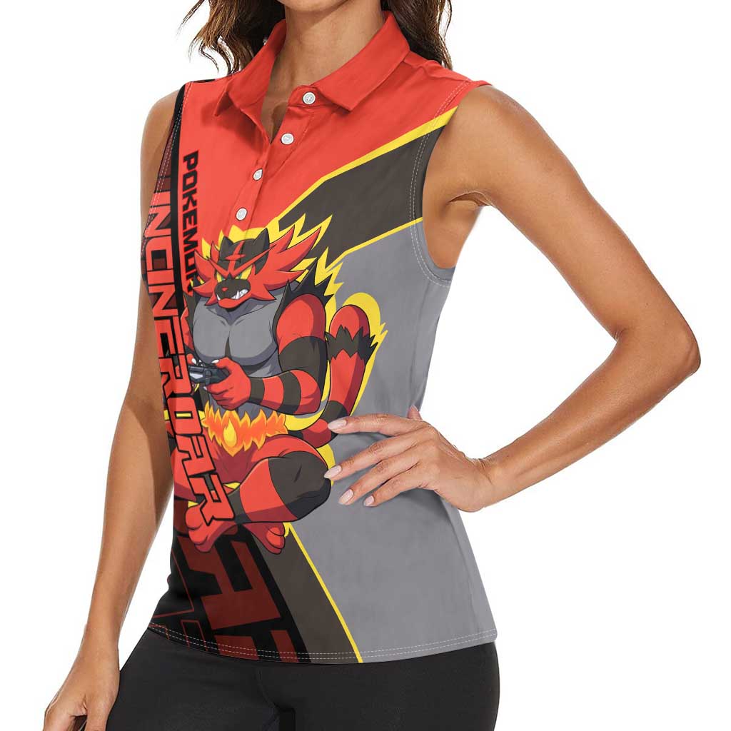 Incineroar Poké Women Sleeveless Polo Shirt Bold Retro Anime Style