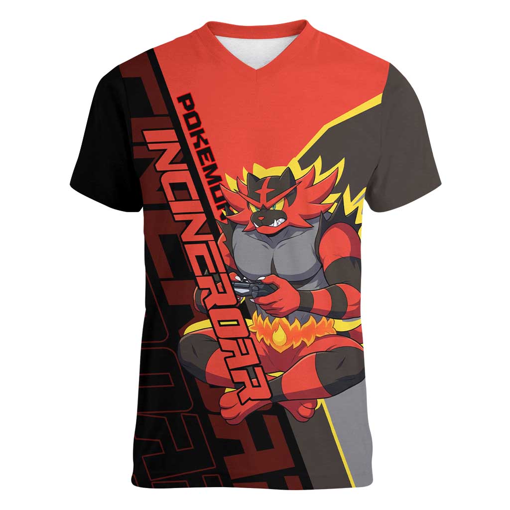 Incineroar Poké Women V-Neck T-Shirt Bold Retro Anime Style