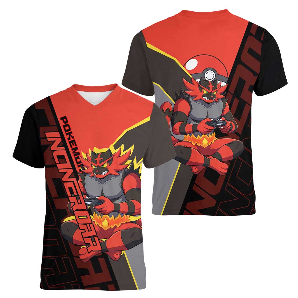 Incineroar Poké Women V-Neck T-Shirt Bold Retro Anime Style