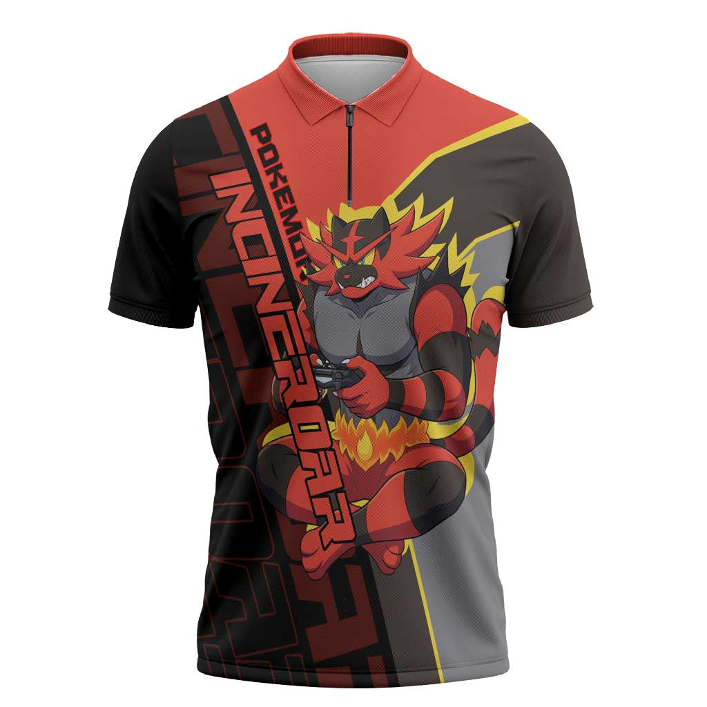 Incineroar Poké Zipper Polo Shirt Bold Retro Anime Style
